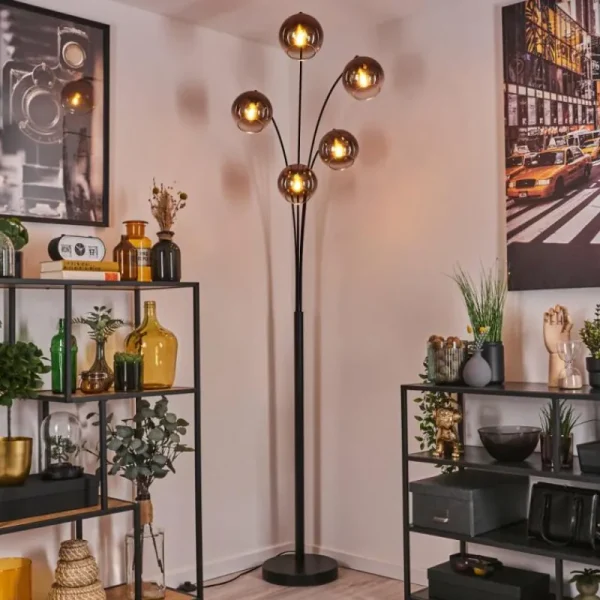 hofstein Koyoto Lampadaire Clair, Cuivré, 5 lumières* Lampes En Verre