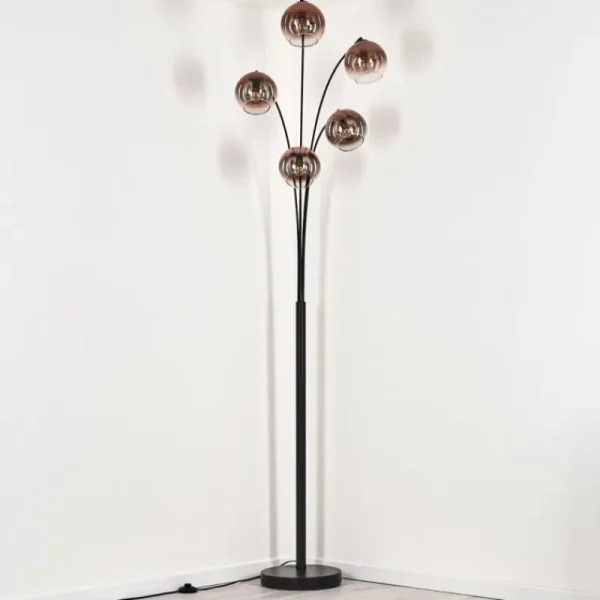 hofstein Koyoto Lampadaire Clair, Cuivré, 5 lumières* Lampes En Verre