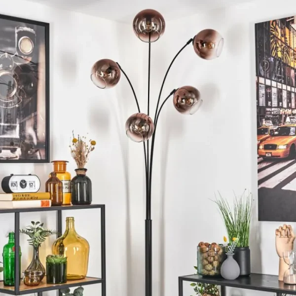 hofstein Koyoto Lampadaire Clair, Cuivré, 5 lumières* Lampes En Verre