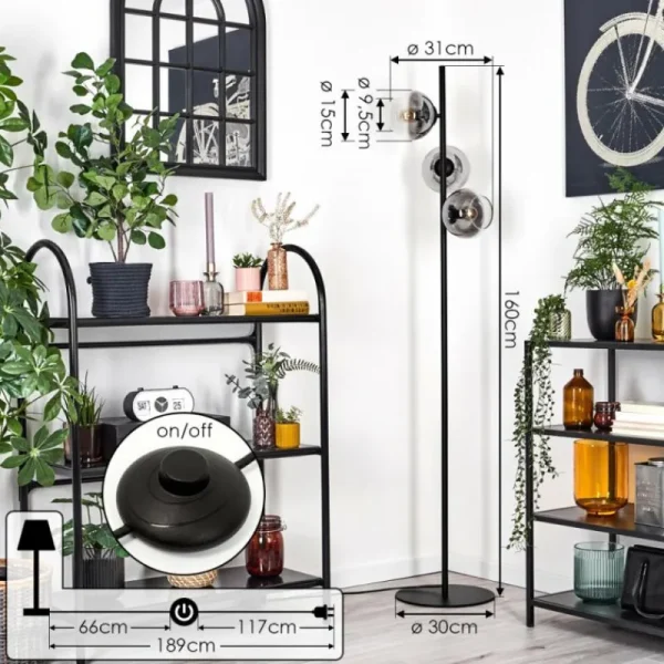 hofstein Koyoto Lampadaire Clair, Fumé, 3 lumières* Lampes Modernes