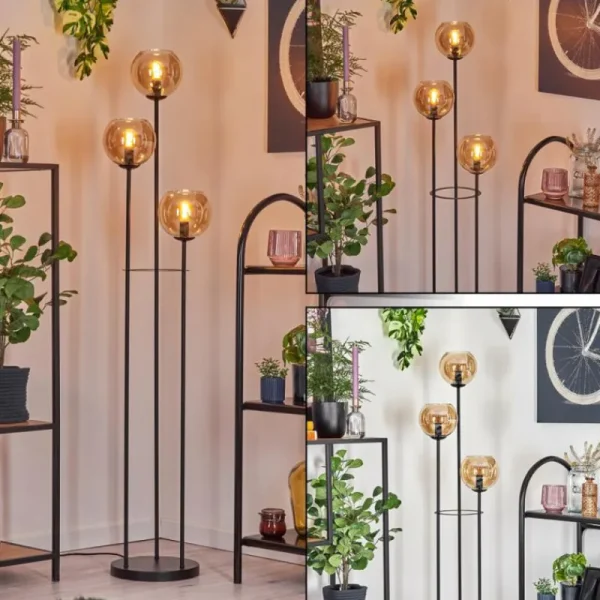hofstein Koyoto Lampadaire Noir, 3 lumières* Lampes En Verre