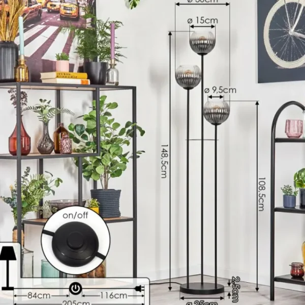 hofstein Koyoto Lampadaire Noir, 3 lumières* Lampes Modernes