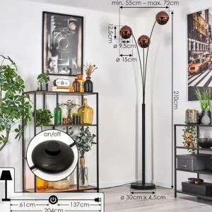 hofstein Koyoto Lampadaire Noir, 3 lumières* Lampes En Verre
