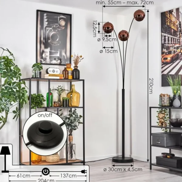 hofstein Koyoto Lampadaire Noir, 3 lumières* Lampes En Verre
