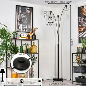 hofstein Koyoto Lampadaire Noir, 3 lumières* Lampes En Verre