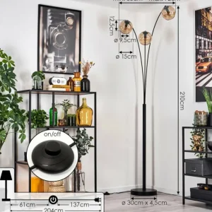 hofstein Koyoto Lampadaire Noir, 3 lumières* Lampes En Verre