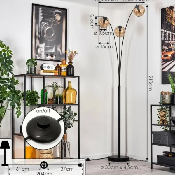 hofstein Koyoto Lampadaire Noir, 3 lumières* Lampes En Verre