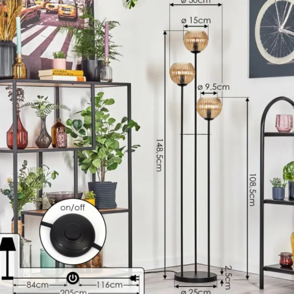 hofstein Koyoto Lampadaire Noir, 3 lumières* Lampes Modernes