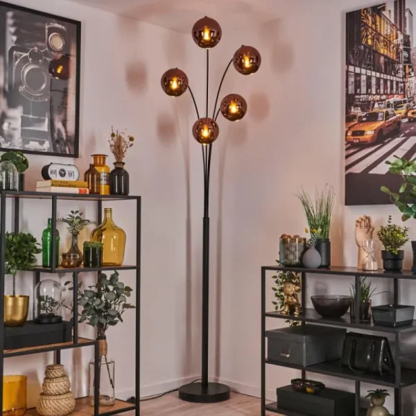 hofstein Koyoto Lampadaire Noir, 5 lumières* Lampes En Verre