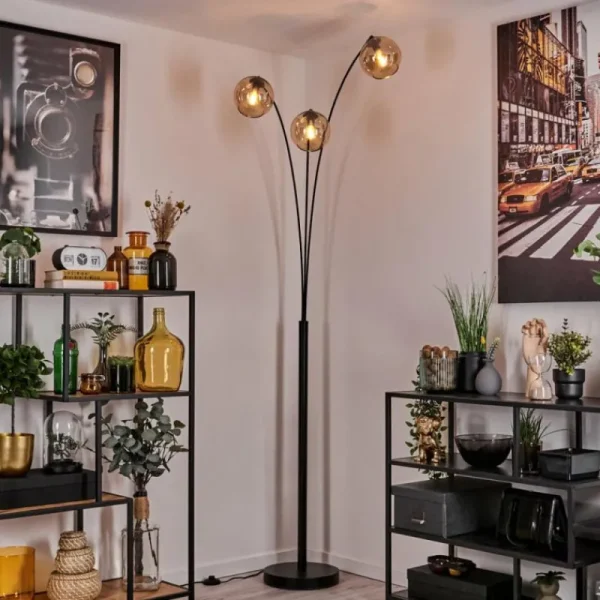 hofstein Koyoto Lampadaire Noir, 3 lumières* Lampes En Verre