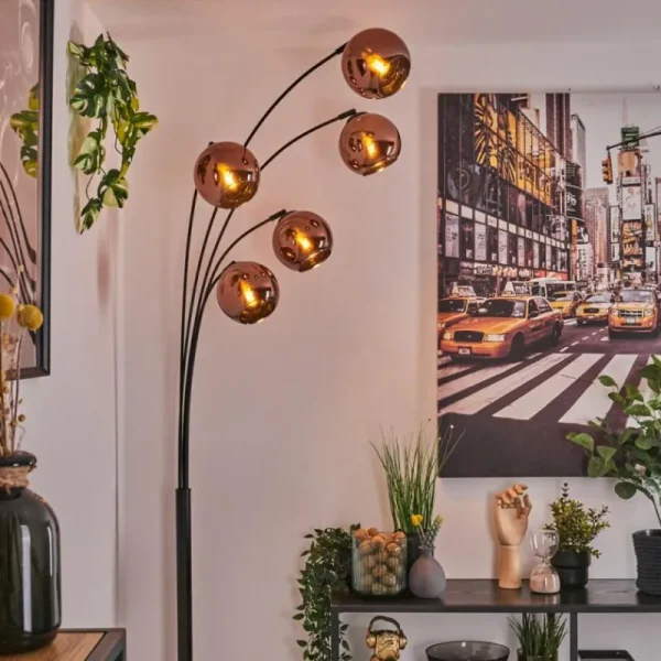 hofstein Koyoto Lampadaire Noir, 5 lumières* Lampes En Verre