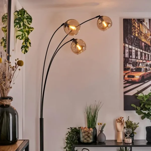 hofstein Koyoto Lampadaire Noir, 3 lumières* Lampes En Verre