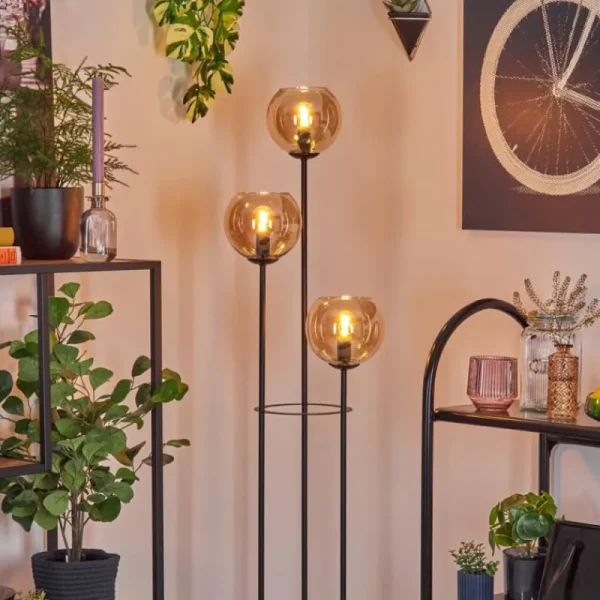 hofstein Koyoto Lampadaire Noir, 3 lumières* Lampes En Verre