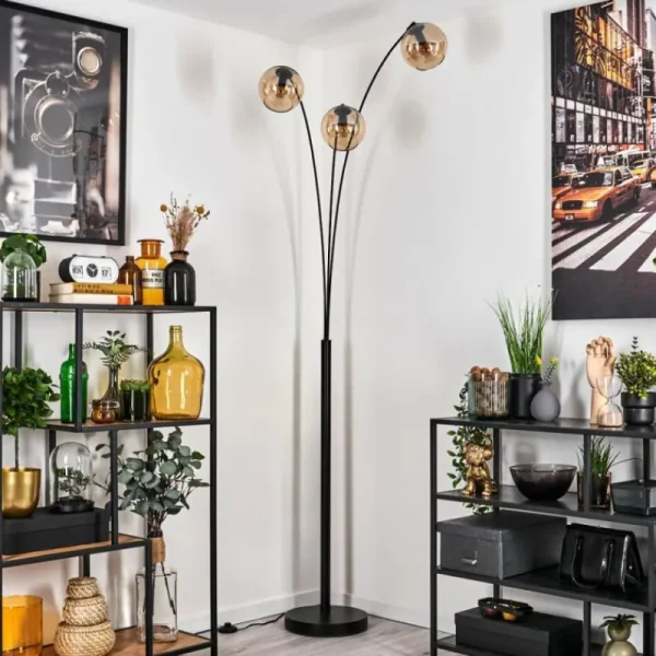 hofstein Koyoto Lampadaire Noir, 3 lumières* Lampes En Verre