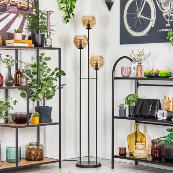 hofstein Koyoto Lampadaire Noir, 3 lumières* Lampes En Verre