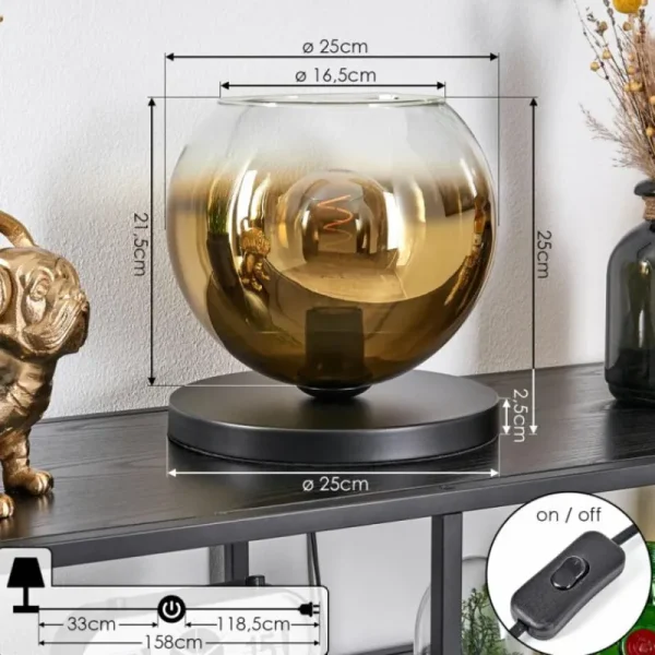 hofstein Koyoto Lampe à poser 25 cm Noir, 1 lumière* Lampes En Verre
