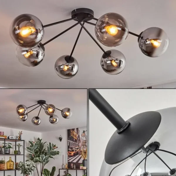 hofstein Koyoto Plafonnier, Boule lumineuse 80 cm Clair, Fumé, 6 lumières* Lampes Modernes