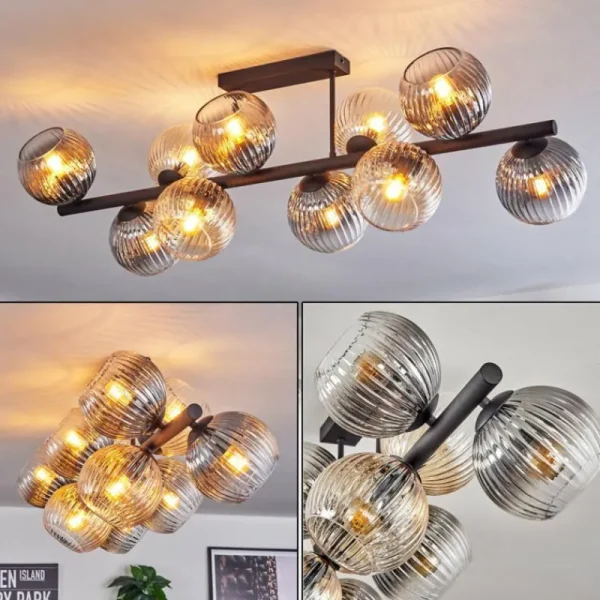 hofstein Koyoto Plafonnier, Boule lumineuse Ambre, Clair, Fumé, 10 lumières* Lampes Modernes