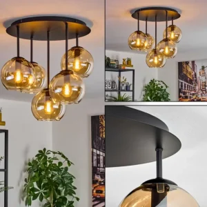 hofstein Koyoto Plafonnier, Boule lumineuse 45 cm Ambre, 5 lumières* Lampes En Verre