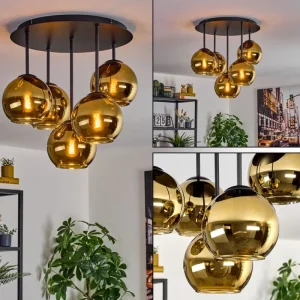 hofstein Koyoto Plafonnier, Boule lumineuse 45 cm Or, 5 lumières* Lampes En Verre