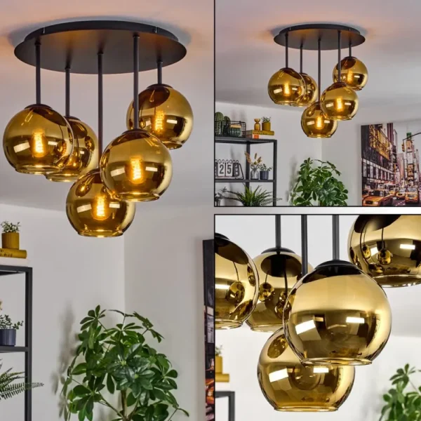 hofstein Koyoto Plafonnier, Boule lumineuse 45 cm Or, 5 lumières* Lampes En Verre