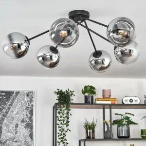 hofstein Koyoto Plafonnier, Boule lumineuse 80 cm Clair, Fumé, 6 lumières* Lampes Modernes