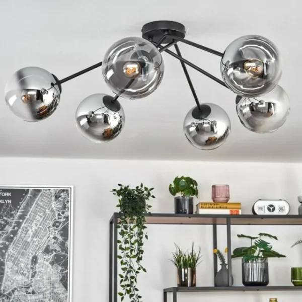 hofstein Koyoto Plafonnier, Boule lumineuse 80 cm Clair, Fumé, 6 lumières* Lampes Modernes