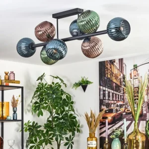 hofstein Koyoto Plafonnier, Boule lumineuse Bleu, Vert, Cuivré, 8 lumières* Lampes Modernes