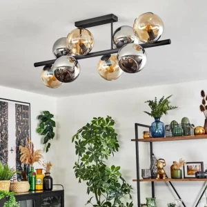 hofstein Koyoto Plafonnier, Boule lumineuse Ambre, Chrome, Fumé, 8 lumières* Lampes Modernes