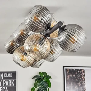 hofstein Koyoto Plafonnier, Boule lumineuse Ambre, Clair, Fumé, 10 lumières* Lampes Modernes