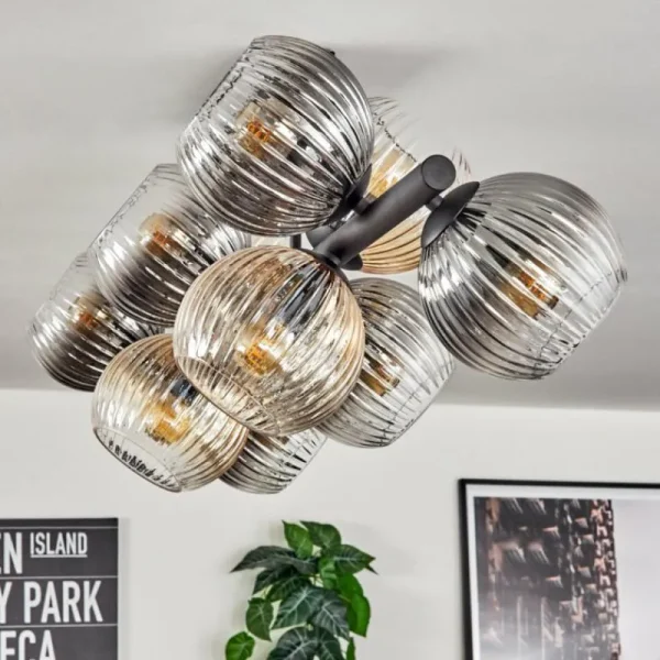 hofstein Koyoto Plafonnier, Boule lumineuse Ambre, Clair, Fumé, 10 lumières* Lampes Modernes
