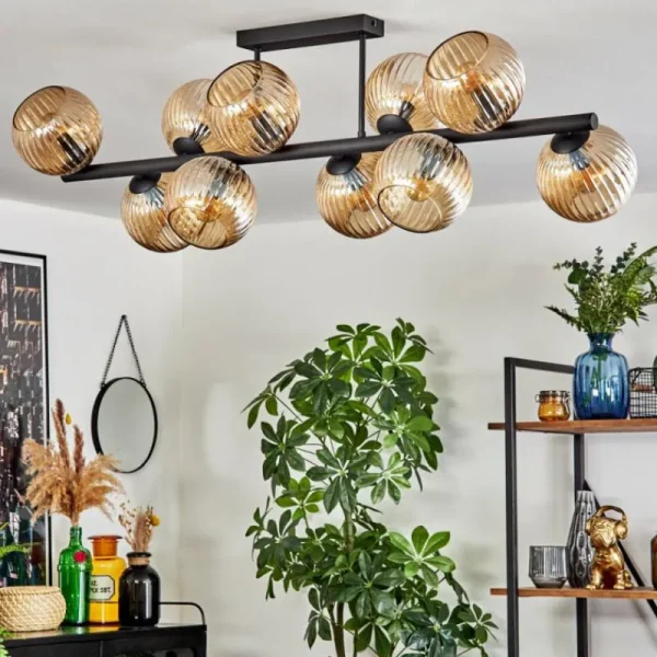 hofstein Koyoto Plafonnier, Boule lumineuse Ambre, 10 lumières* Lampes Modernes