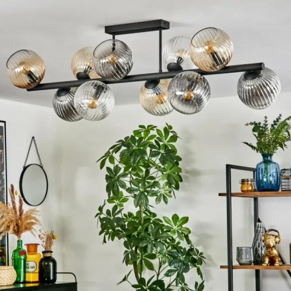 hofstein Koyoto Plafonnier, Boule lumineuse Ambre, Clair, Fumé, 10 lumières* Lampes Modernes