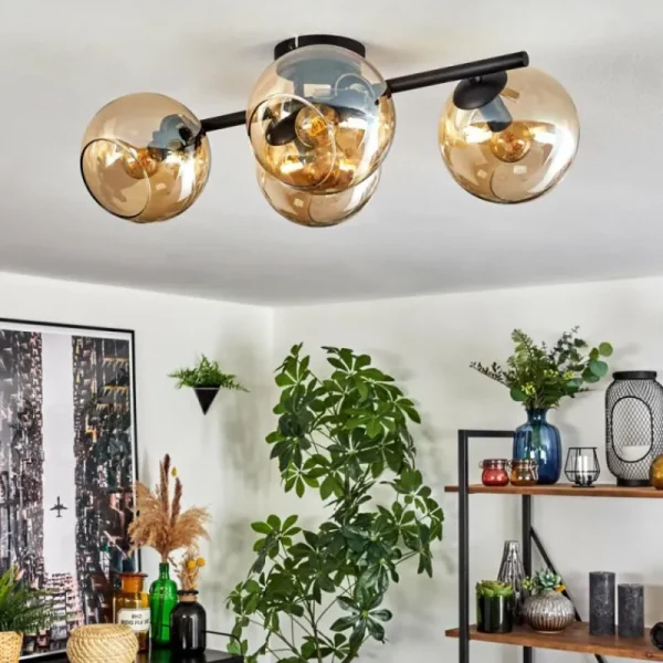 hofstein Koyoto Plafonnier, Boule lumineuse Ambre, 4 lumières* Lampes En Verre