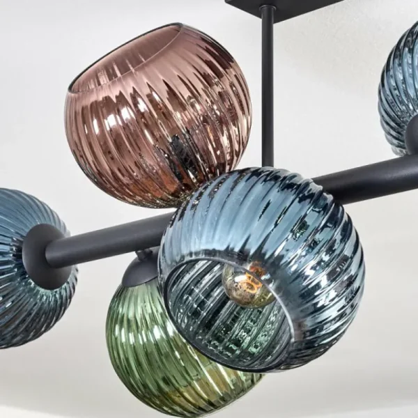 hofstein Koyoto Plafonnier, Boule lumineuse Bleu, Vert, Cuivré, 8 lumières* Lampes Modernes