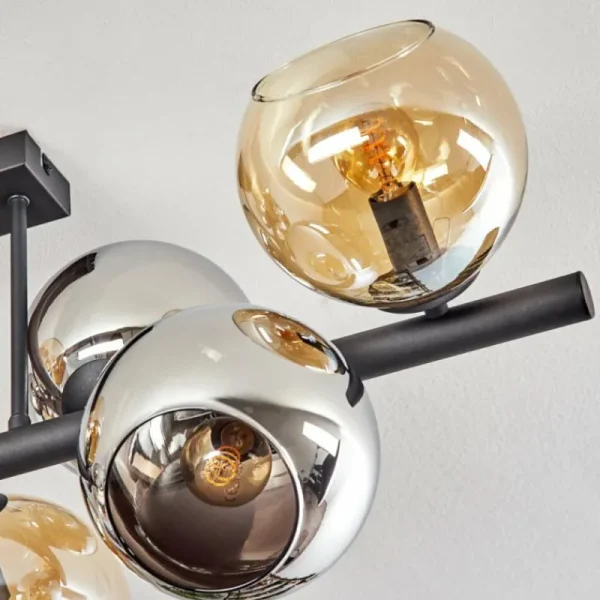hofstein Koyoto Plafonnier, Boule lumineuse Ambre, Chrome, Fumé, 8 lumières* Lampes Modernes
