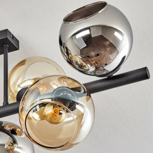 hofstein Koyoto Plafonnier, Boule lumineuse Ambre, Chrome, Fumé, 8 lumières* Lampes Modernes