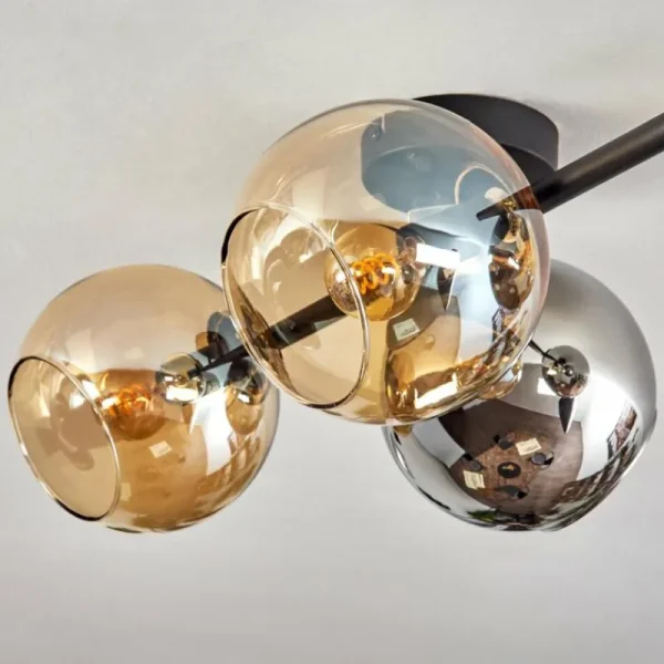 hofstein Koyoto Plafonnier, Boule lumineuse Ambre, Chrome, Fumé, 4 lumières* Lampes Modernes