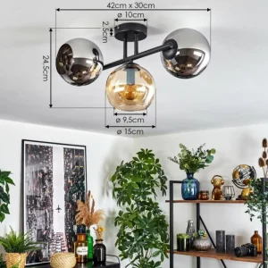 hofstein Koyoto Plafonnier, Boule lumineuse Ambre, Chrome, Fumé, 3 lumières* Lampes Modernes