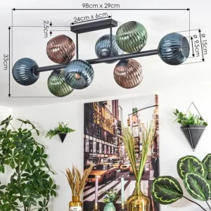 hofstein Koyoto Plafonnier, Boule lumineuse Bleu, Vert, Cuivré, 8 lumières* Lampes Modernes