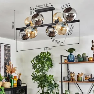 hofstein Koyoto Plafonnier, Boule lumineuse Ambre, Chrome, Fumé, 8 lumières* Lampes Modernes