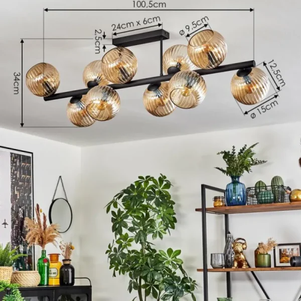 hofstein Koyoto Plafonnier, Boule lumineuse Ambre, 10 lumières* Lampes Modernes