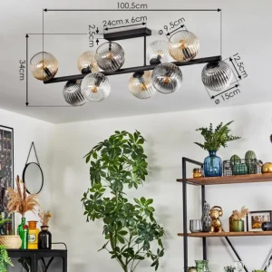 hofstein Koyoto Plafonnier, Boule lumineuse Ambre, Clair, Fumé, 10 lumières* Lampes Modernes