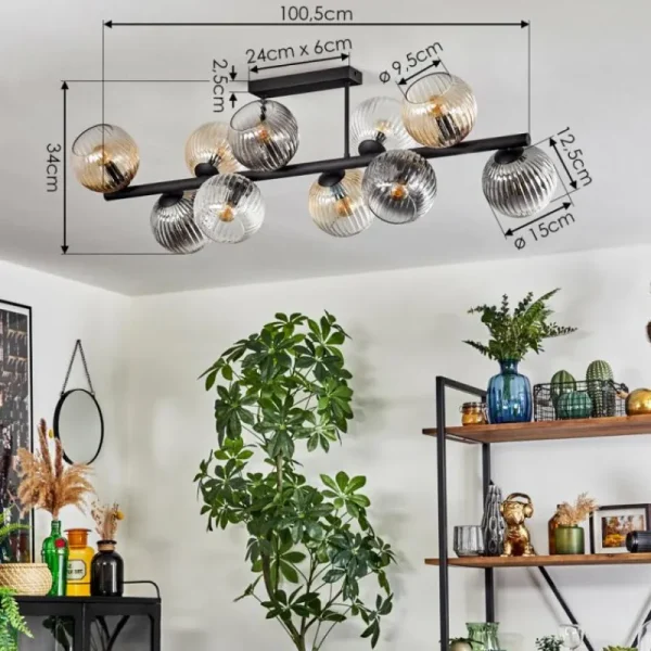 hofstein Koyoto Plafonnier, Boule lumineuse Ambre, Clair, Fumé, 10 lumières* Lampes Modernes