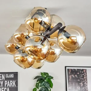 hofstein Koyoto Plafonnier, Boule lumineuse Ambre, 10 lumières* Lampes En Verre