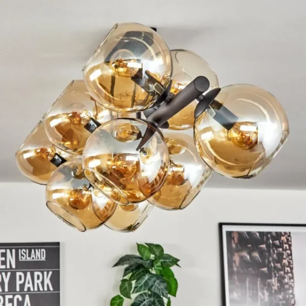 hofstein Koyoto Plafonnier, Boule lumineuse Ambre, 10 lumières* Lampes En Verre