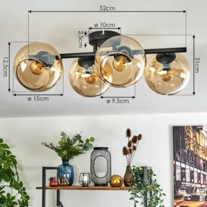 hofstein Koyoto Plafonnier, Boule lumineuse Ambre, 4 lumières* Lampes En Verre