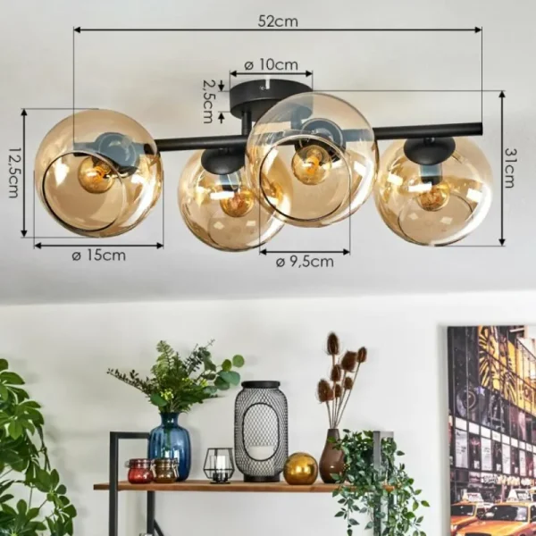 hofstein Koyoto Plafonnier, Boule lumineuse Ambre, 4 lumières* Lampes En Verre