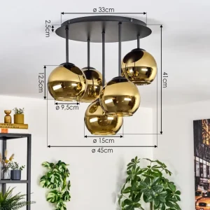 hofstein Koyoto Plafonnier, Boule lumineuse 45 cm Or, 5 lumières* Lampes En Verre
