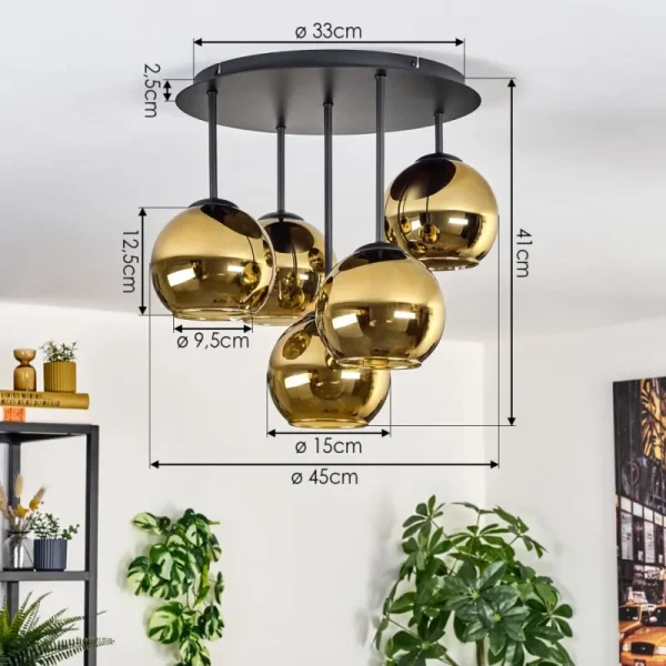 hofstein Koyoto Plafonnier, Boule lumineuse 45 cm Or, 5 lumières* Lampes En Verre